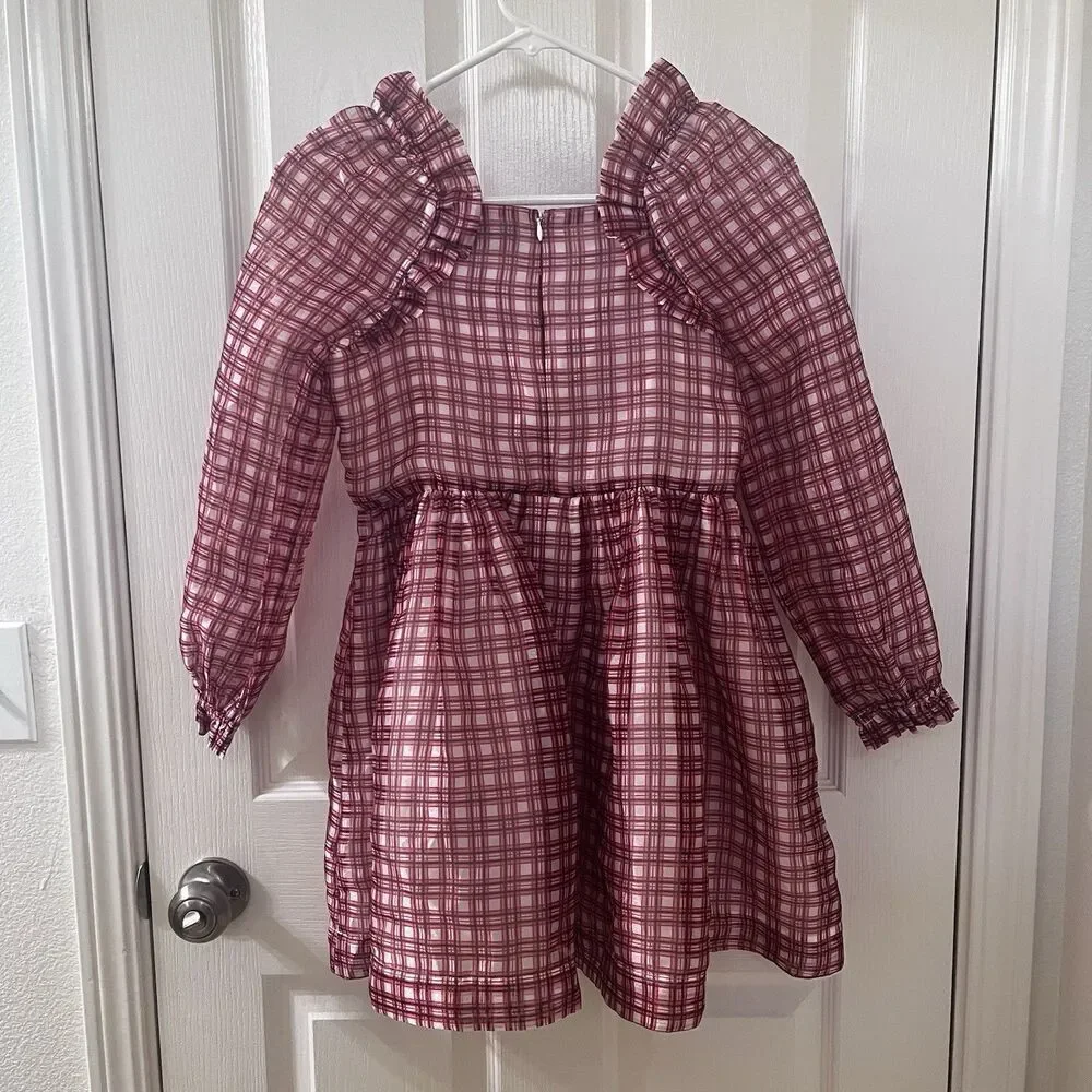 Crewcuts J.Crew Girl's Fairy-Tale Dress in Organza Plaid Ivory Vibrant Flame 12
